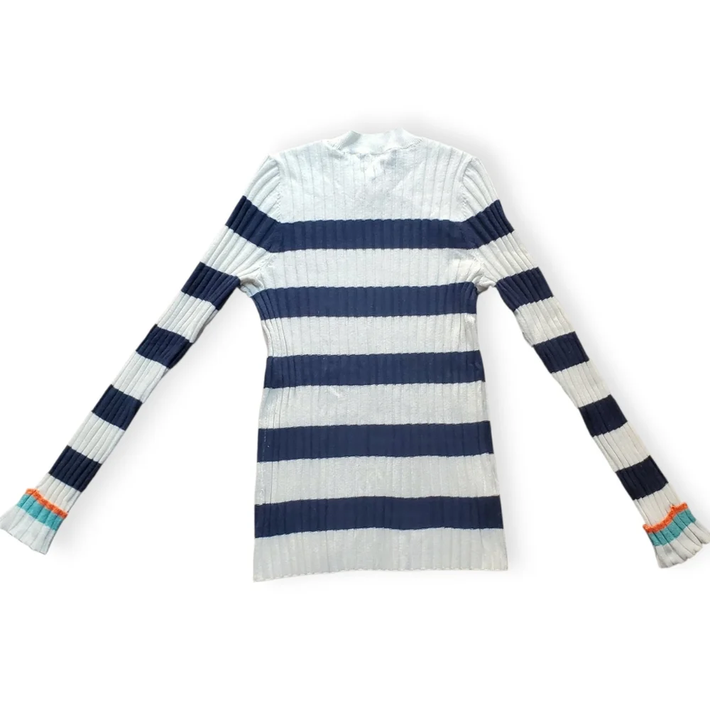 LOFT Navy and Cream Striped Sweater - Picture 2 of 3